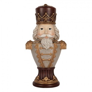 Šedo-vínová dekorace busta Louskáček Nutcracker - 16*10*30 cm