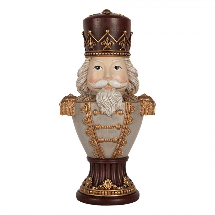 Šedo-vínová dekorace busta Louskáček Nutcracker - 16*10*30 cm