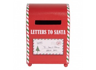 Červená kovová dekorační schránka Letters to Santa - 14*13*19 cm