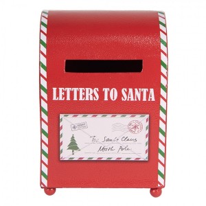 Červená kovová dekorační schránka Letters to Santa - 14*13*19 cm