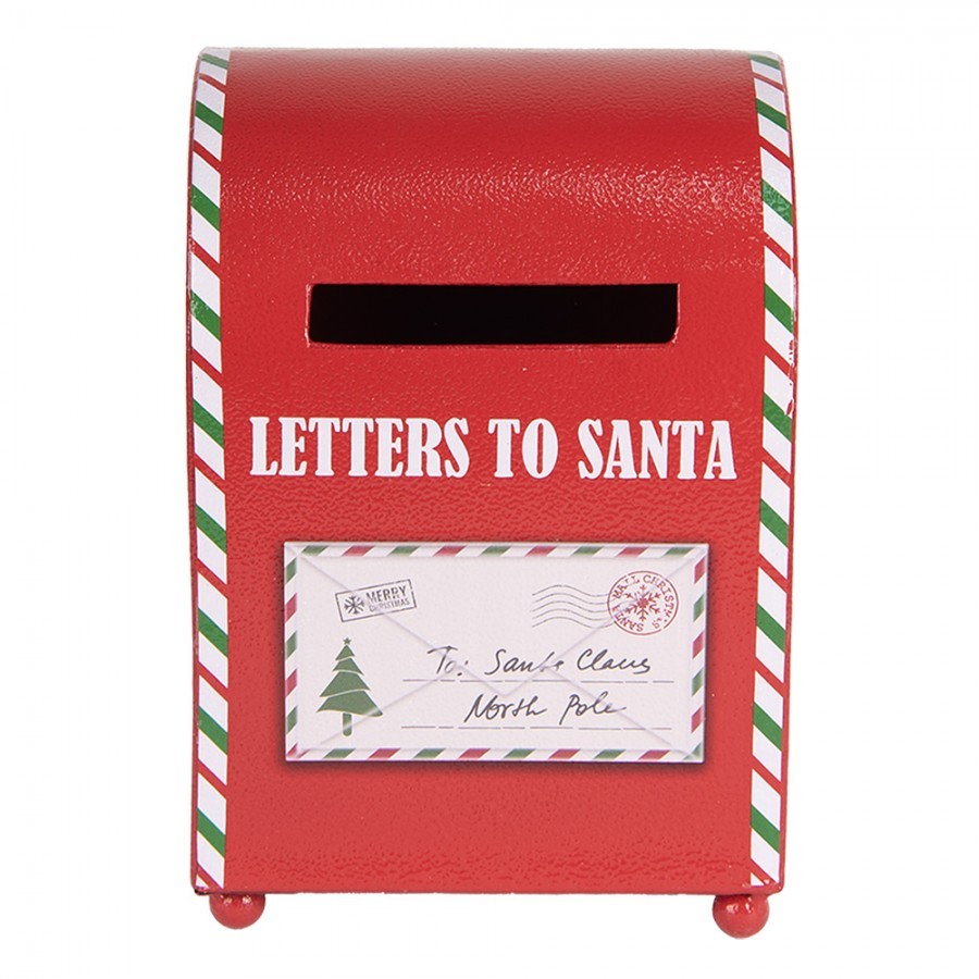 Červená kovová dekorační schránka Letters to Santa - 14*13*19 cm