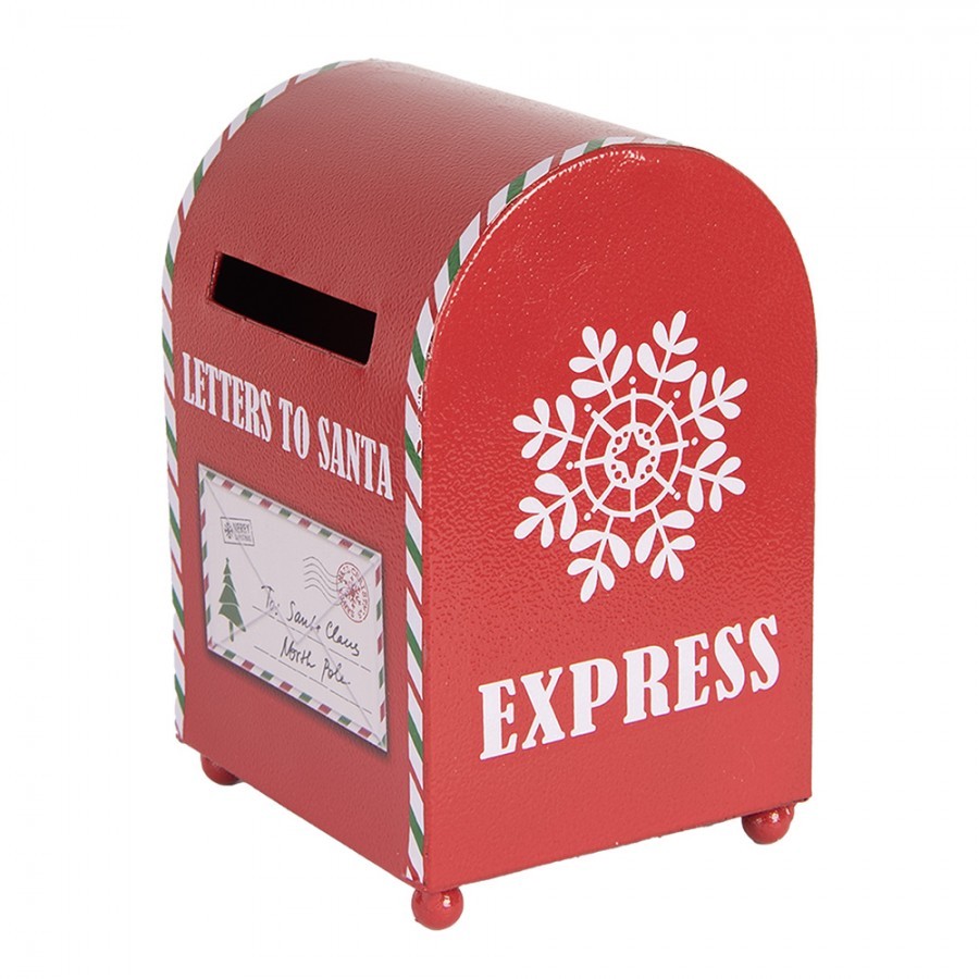 Červená kovová dekorační schránka Letters to Santa - 14*13*19 cm