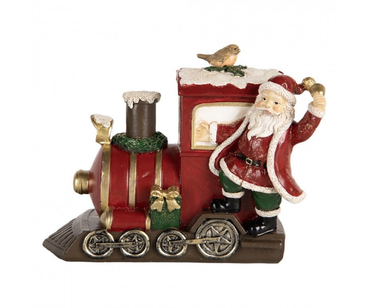 Červená vánoční dekorace Santa stojící u mašinky - 16*10*13 cm Clayre & Eef