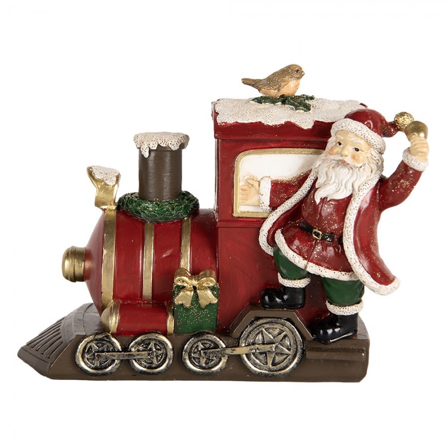 Červená vánoční dekorace Santa stojící u mašinky - 16*10*13 cm
