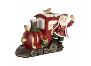Červená vánoční dekorace Santa stojící u mašinky - 16*10*13 cm
