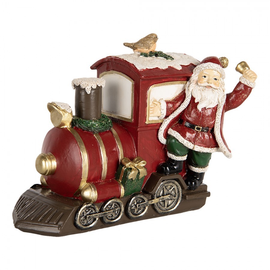 Červená vánoční dekorace Santa stojící u mašinky - 16*10*13 cm