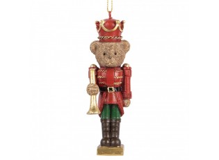 Závěsná dekorace hnědý medvídek v červené uniformě - 4*4*11 cm