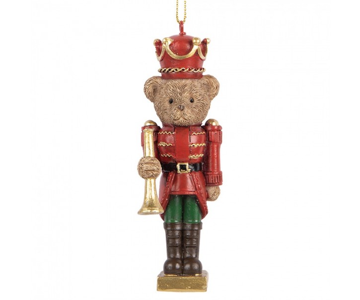 Závěsná dekorace hnědý medvídek v červené uniformě - 4*4*11 cm Clayre & Eef