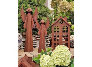 Rezavá antik plechová lucerna domek Amster - 23*23*40 cm