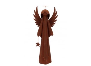 Rezavý antik plechový anděl s hvězdičkou Angel Rusty - 16*9*38 cm