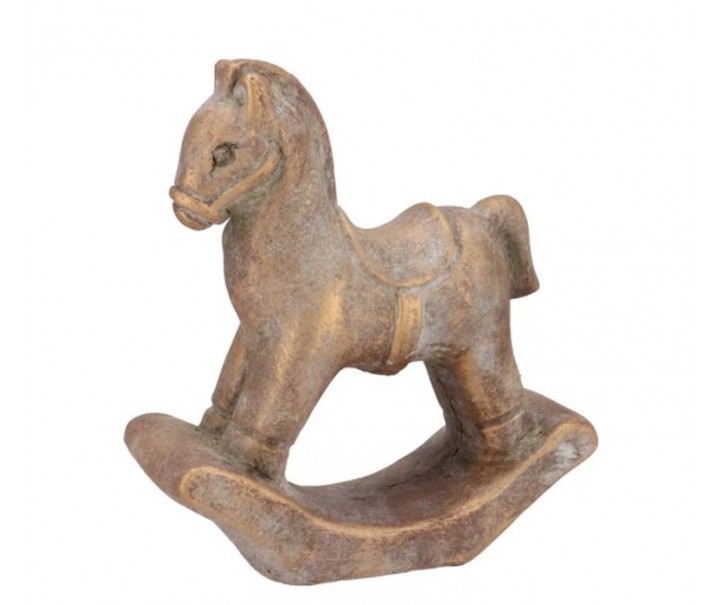 Zlatá antik cementová dekorace houpací koník Horse Gold - 15*6*17 cm daan kromhout