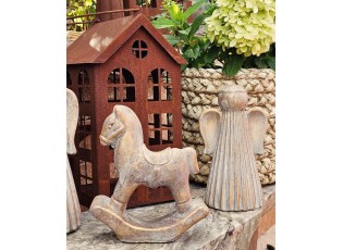 Zlatá antik cementová dekorace houpací koník Horse Gold - 15*6*17 cm