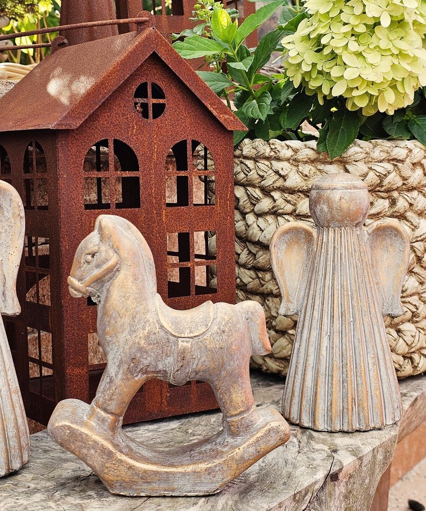 Zlatá antik cementová dekorace houpací koník Horse Gold - 15*6*17 cm