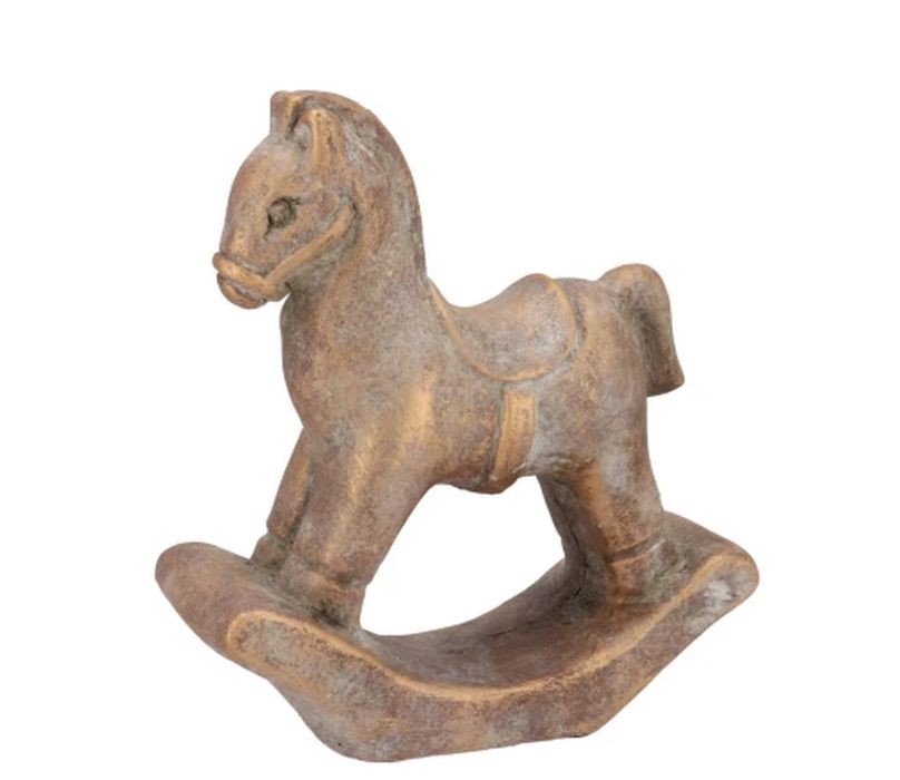 Zlatá antik cementová dekorace houpací koník Horse Gold - 14*5*15 cm