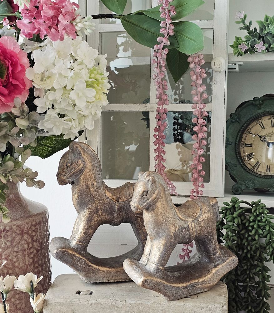 Zlatá antik cementová dekorace houpací koník Horse Gold - 14*5*15 cm