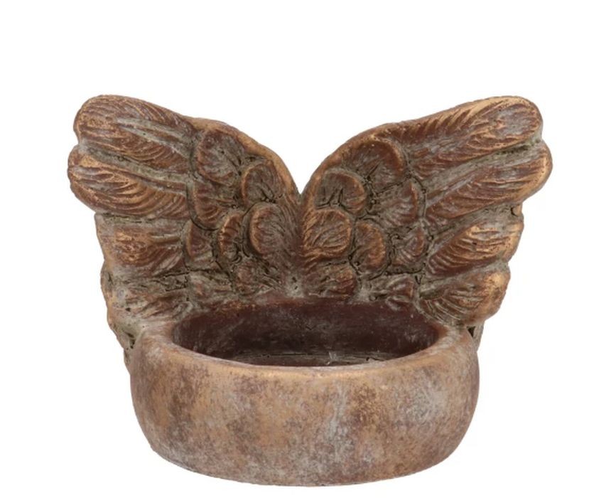 Zlatý antik cementový svícen andělská křídla Angel Wings Gold - 11*9*8 cm