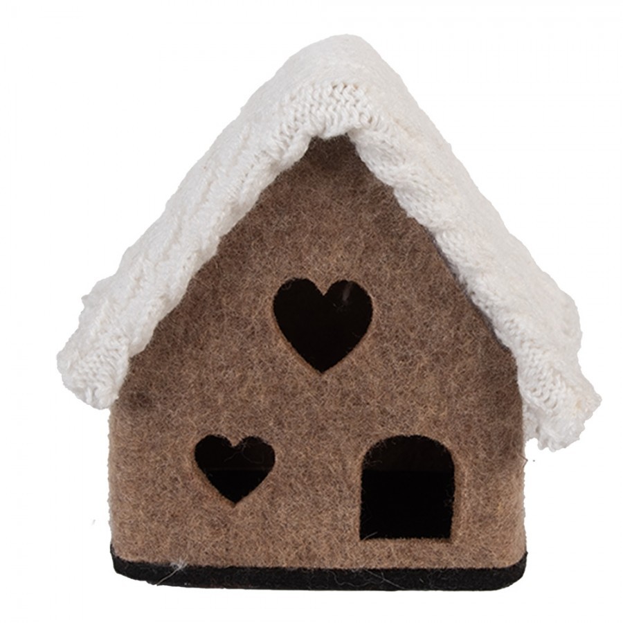 Decorative Figurine House 13x10x13 Cm Brown Textile - 13.0 cm