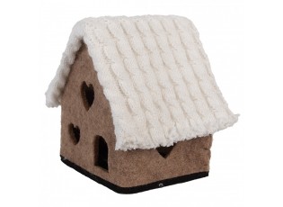 Decorative Figurine House 13x10x13 Cm Brown Textile - 13.0 cm