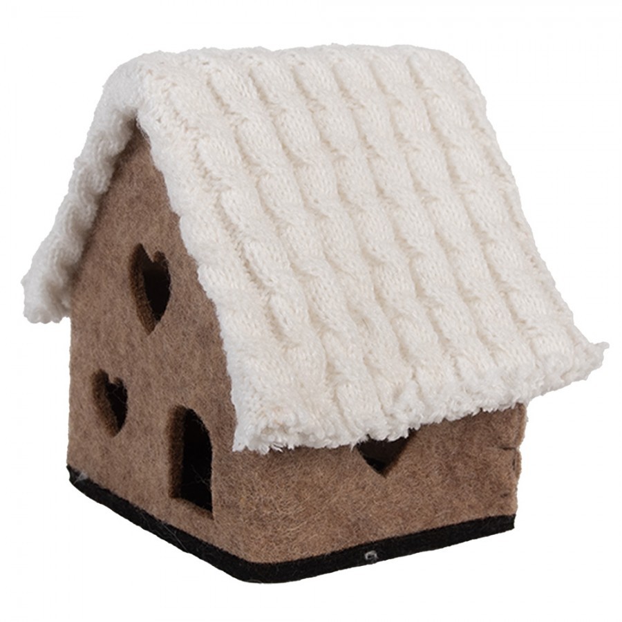 Decorative Figurine House 13x10x13 Cm Brown Textile - 13.0 cm