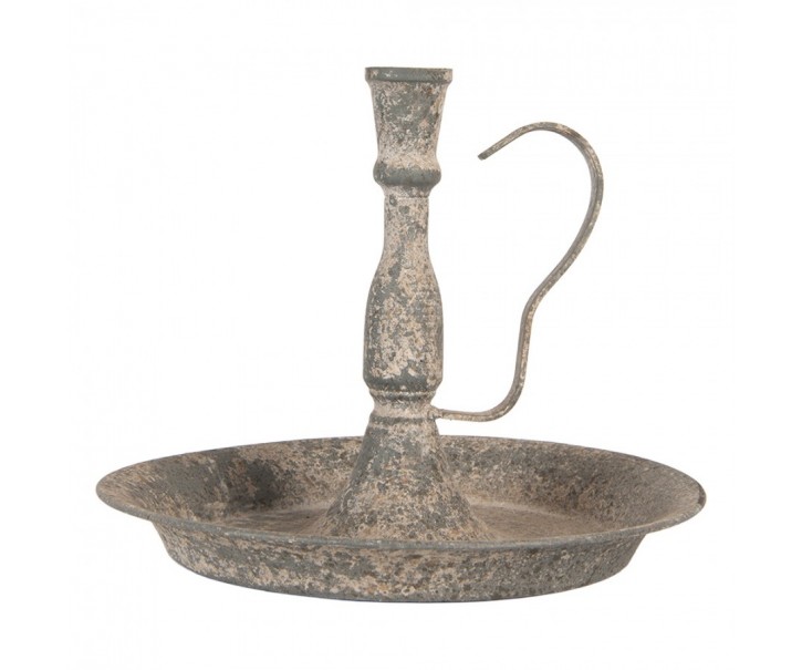 Šedý antik kovový svícen na úzkou svíčku Francio - Ø 23*19 cm Clayre & Eef