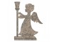 Šedý antik kovový svícen na úzkou svíčku anděl Angel - 22*8*28 cm Clayre & Eef