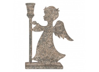 Šedý antik kovový svícen na úzkou svíčku anděl Angel - 22*8*28 cm