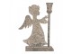 Šedý antik kovový svícen na úzkou svíčku anděl Angel - 22*8*28 cm Clayre & Eef