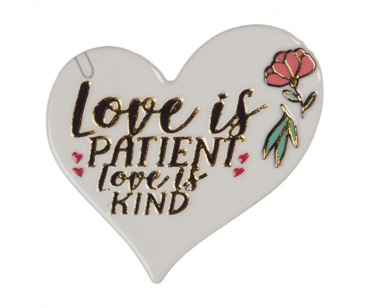 Magnet Heart 6x6x1 Cm White Metal - 6.0 cm Clayre & Eef