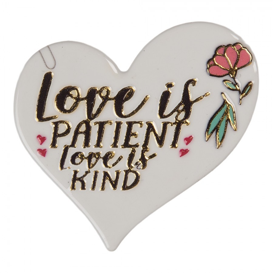 Magnet Heart 6x6x1 Cm White Metal - 6.0 cm