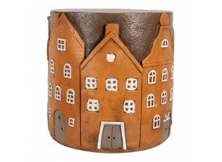 Hnědý cihlový odkládací stolek s domky Amster - Ø 39*40 cm