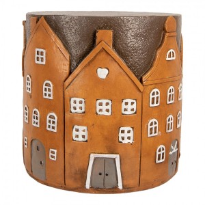 Hnědý cihlový odkládací stolek s domky Amster - Ø 39*40 cm