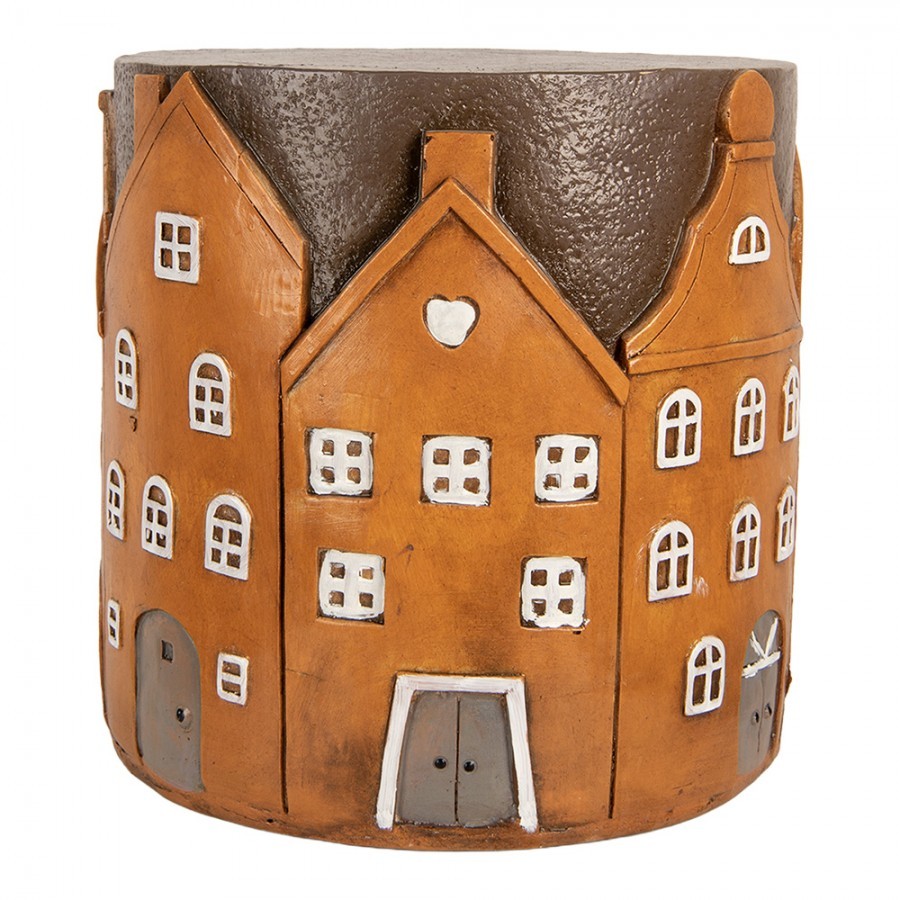 Hnědý cihlový odkládací stolek s domky Amster - Ø 39*40 cm