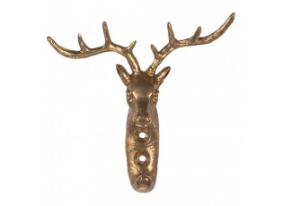 Zlatý antik nástěnný kovový háček hlava jelena - 13*5*12 cm