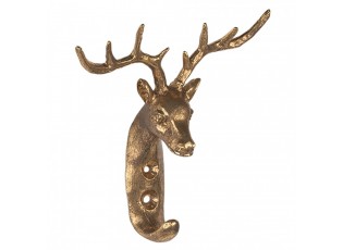 Zlatý antik nástěnný kovový háček hlava jelena - 13*5*12 cm