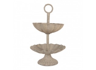 Šedý antik kovový dvoupatrový etažér - Ø 15*24 cm