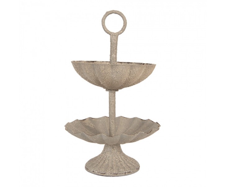 Šedý antik kovový dvoupatrový etažér - Ø 15*24 cm Clayre & Eef