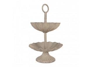 Šedý antik kovový dvoupatrový etažér - Ø 15*24 cm