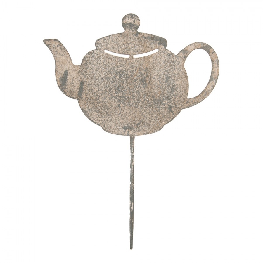 Garden Stake Teapot 26x1x35 Cm Grey Metal - 35.0 cm