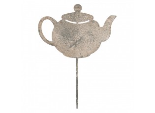 Garden Stake Teapot 26x1x35 Cm Grey Metal - 35.0 cm