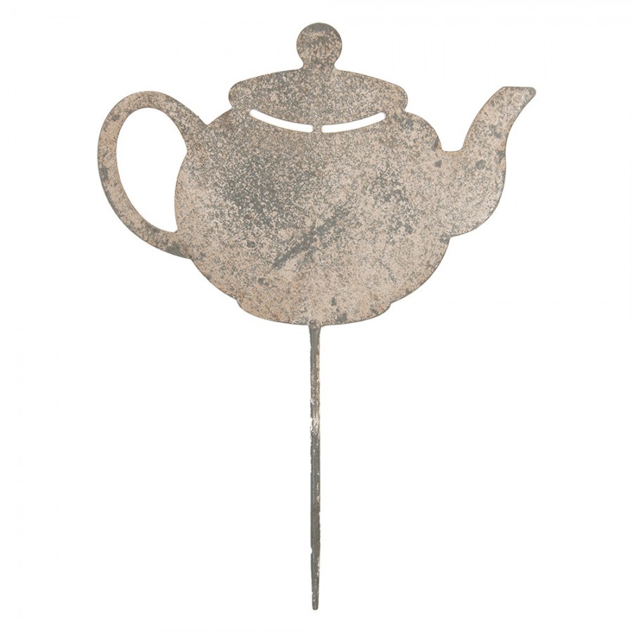 Garden Stake Teapot 26x1x35 Cm Grey Metal - 35.0 cm