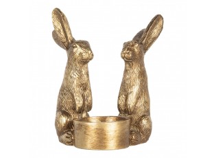 Zlatý antik svícen na čajovou svíčku s králíky - 10*8*12 cm
