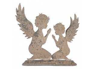 Šedá antik kovová dekorace modlící se andělé Angel - 33*8*32 cm