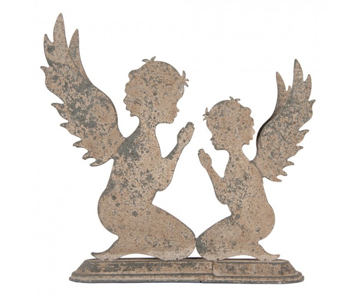 Šedá antik kovová dekorace modlící se andělé Angel - 33*8*32 cm Clayre & Eef