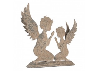 Šedá antik kovová dekorace modlící se andělé Angel - 33*8*32 cm