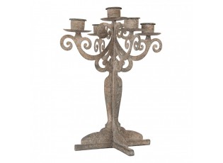 Šedý antik kovový svícen na 5 úzkých svíček Triento - 15*15*26 cm