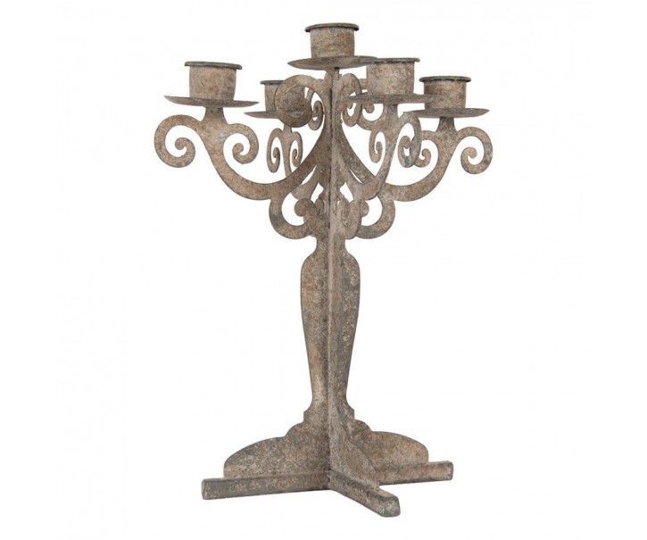 Šedý antik kovový svícen na 5 úzkých svíček Triento - 15*15*26 cm Clayre & Eef