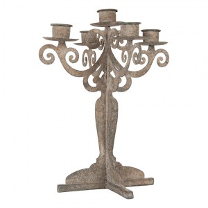 Šedý antik kovový svícen na 5 úzkých svíček Triento - 15*15*26 cm