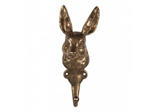 Zlatý antik nástěnný kovový háček hlava králíka - 7*4*18 cm