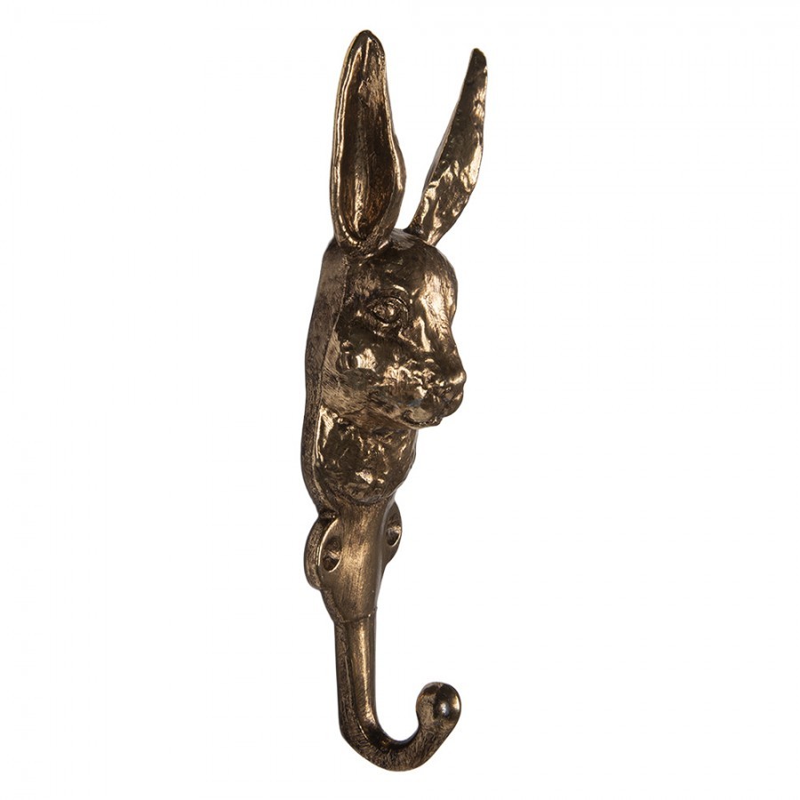 Zlatý antik nástěnný kovový háček hlava králíka - 7*4*18 cm