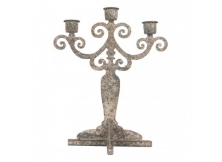 Šedý antik kovový svícen na 3 úzké svíčky Triento - 21*14*26 cm